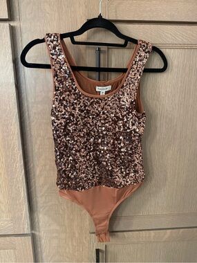Francesca's Collections Brown Sequin Bodysuit